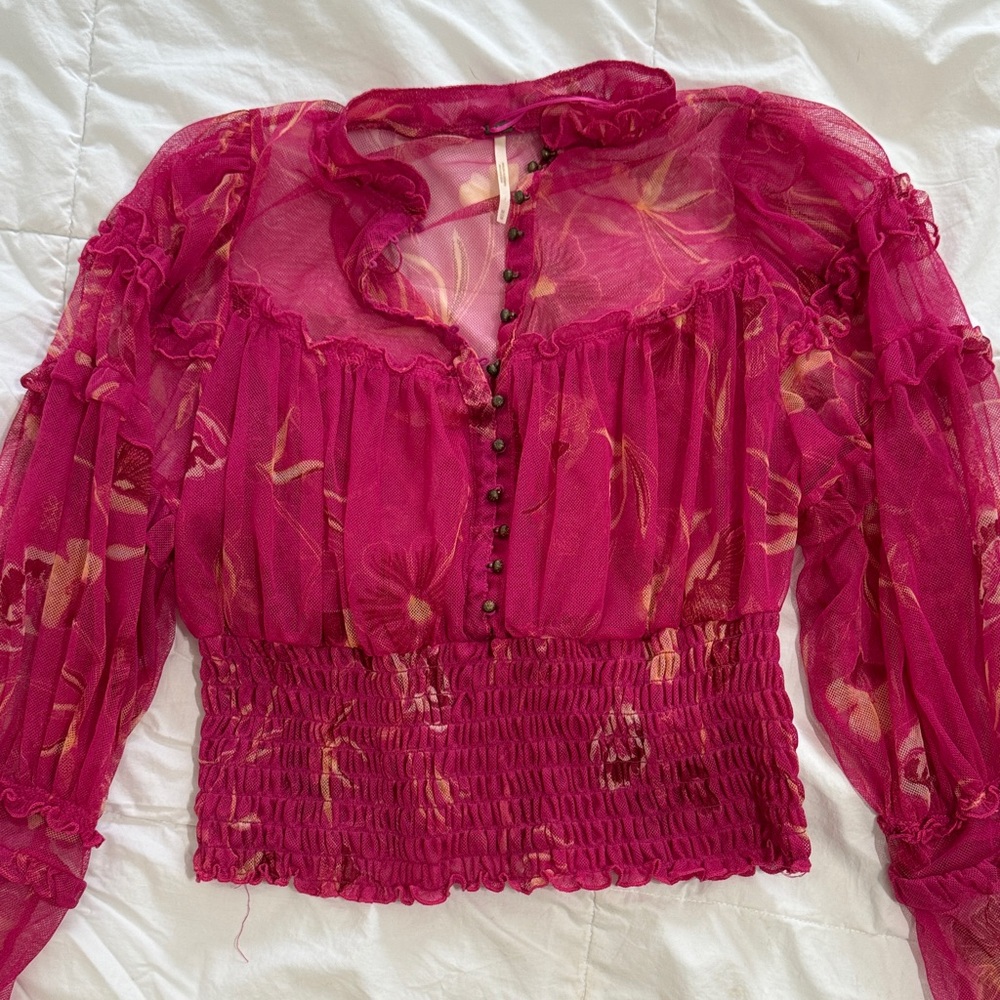 Free People Fuchsia Floral Blouse